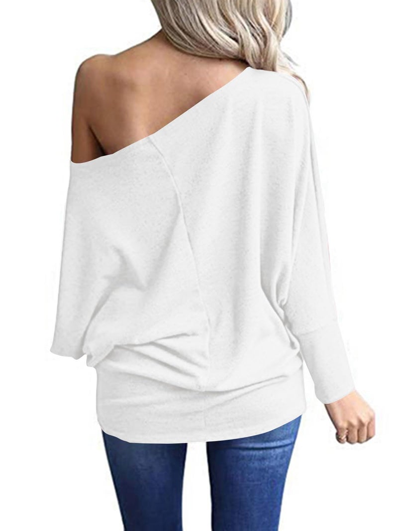 Poetsky Long Sleeve Shirts for Women Casual Basic Fall Tops Loose Fit Comfy White L - Image 4